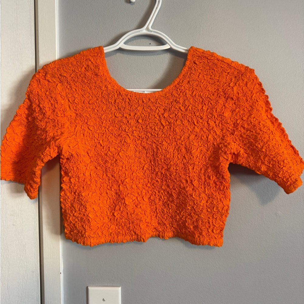 Bright Orange Textured Crop Top - Women